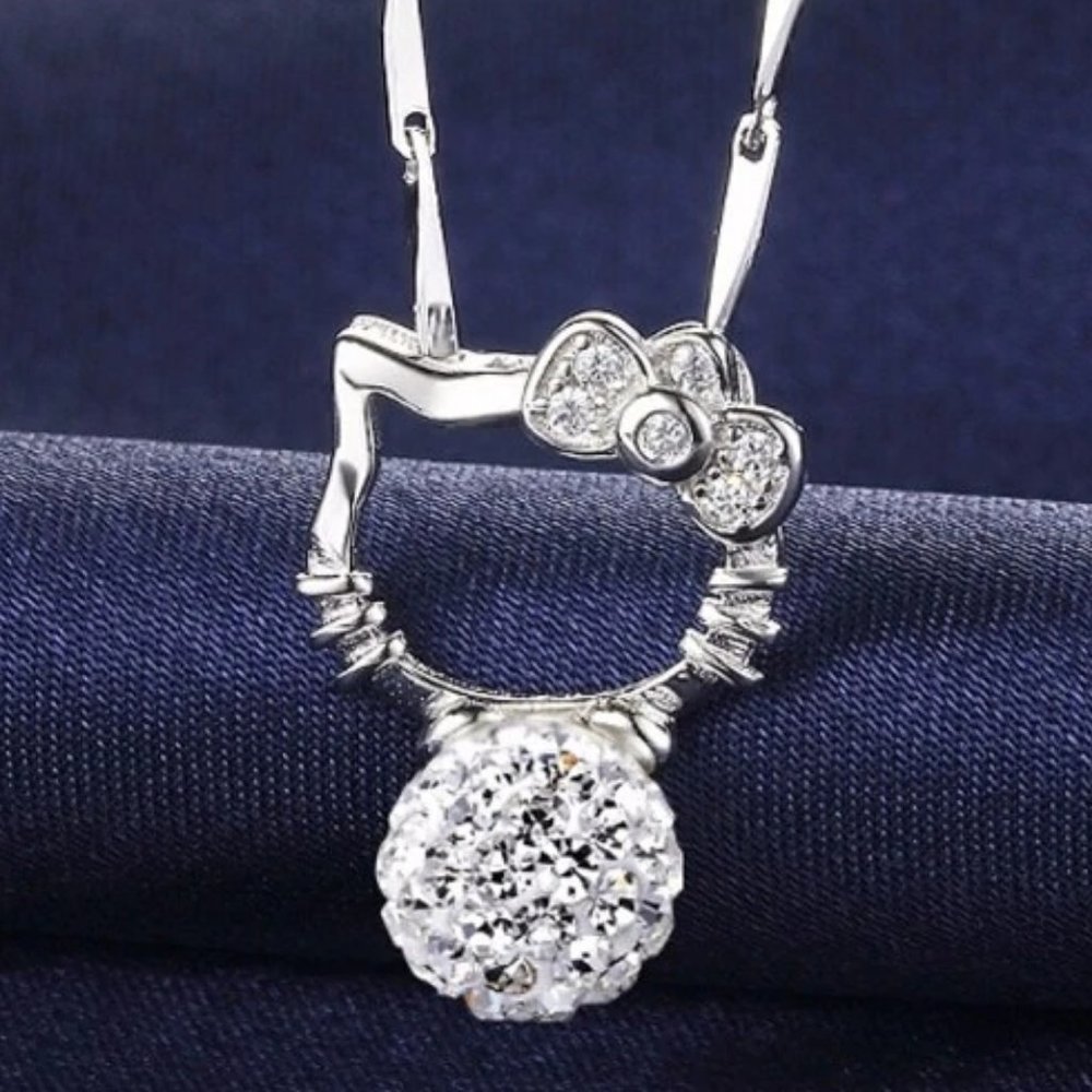 NEW 925 Sterling Silver Hello Kitty Ball Necklace